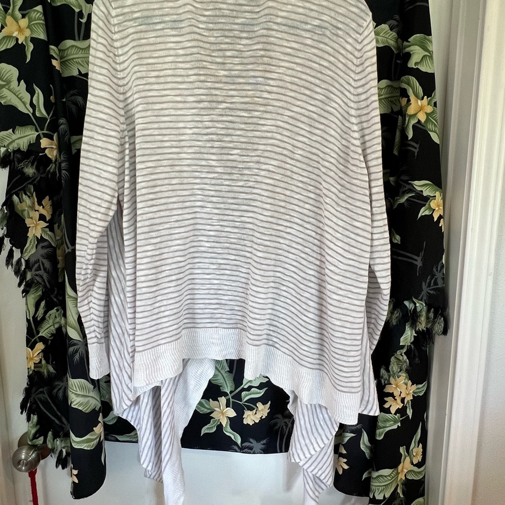 Eileen Fisher Light Gray and White Striped Open-Front Cardigan - Picture 4 of 5
